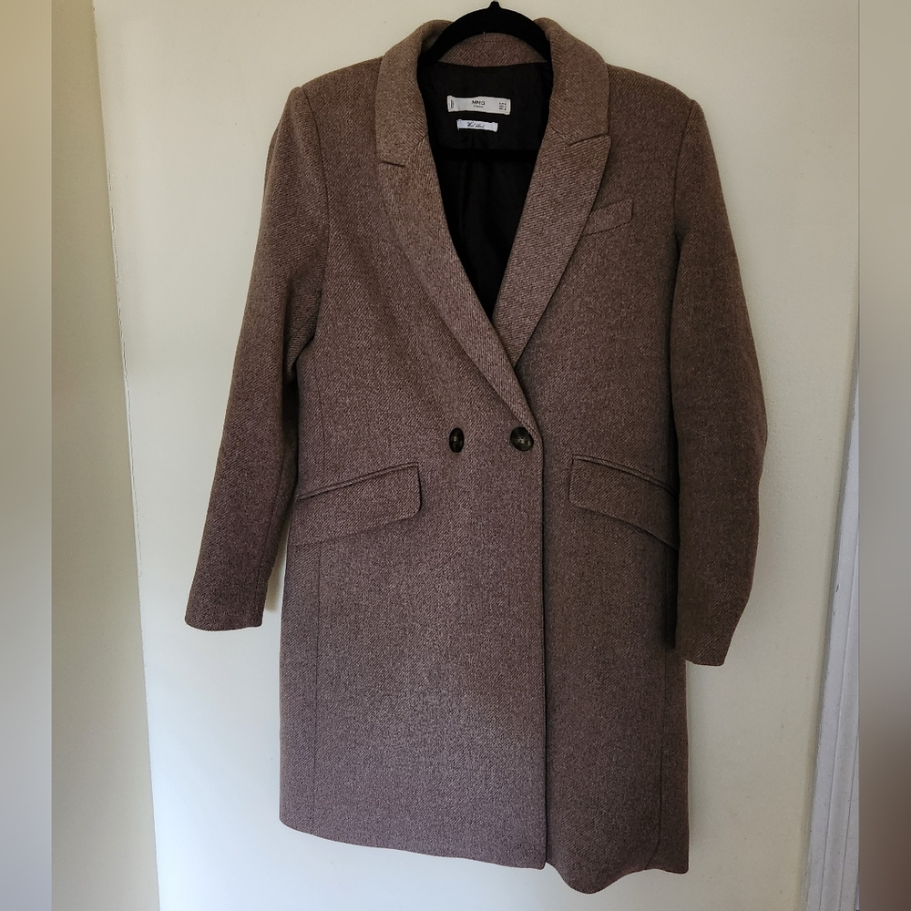 MNG Mango Double Breasted Suit Wool Blend Coat Minimalist Herringbone Womens S